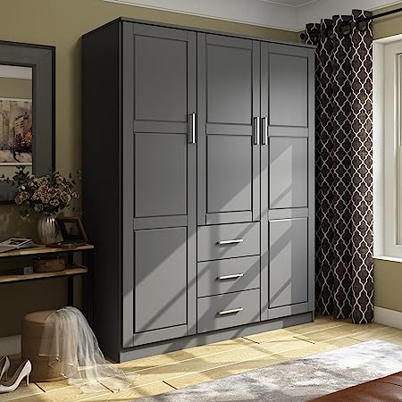 Cosmo solid wood 3-door armoire with raised panel doors, showcasing elegant craftsmanship and timeless wardrobe design-4