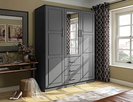 Cosmo solid wood 3-door armoire with raised panel doors, showcasing elegant craftsmanship and timeless wardrobe design-5