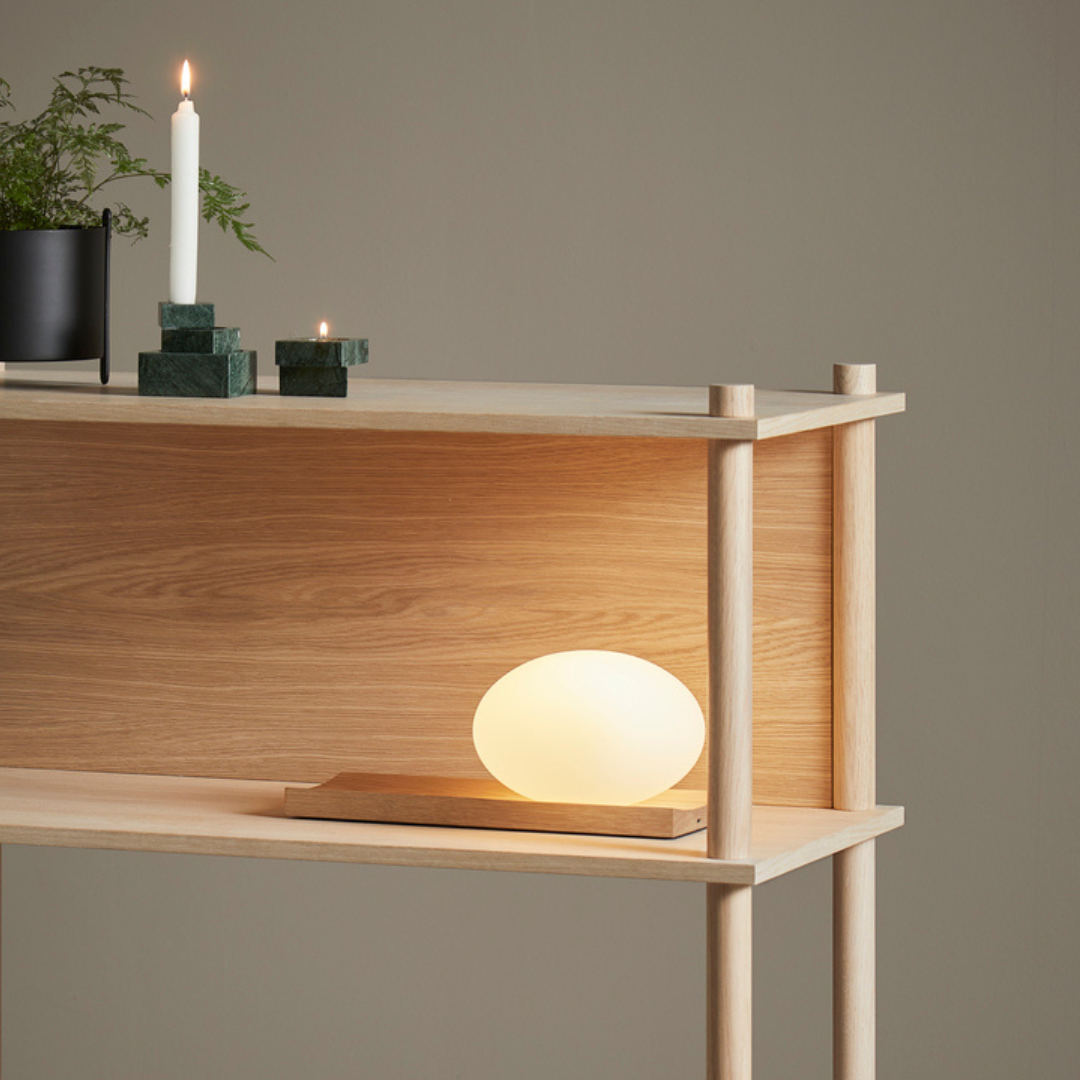 Ellipsoid Glass Table & Wall Lamp with Wooden Tray