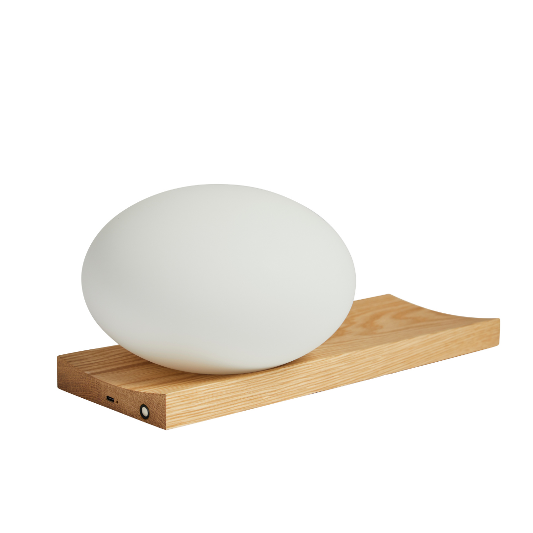 Ellipsoid Glass Table & Wall Lamp with Wooden Tray