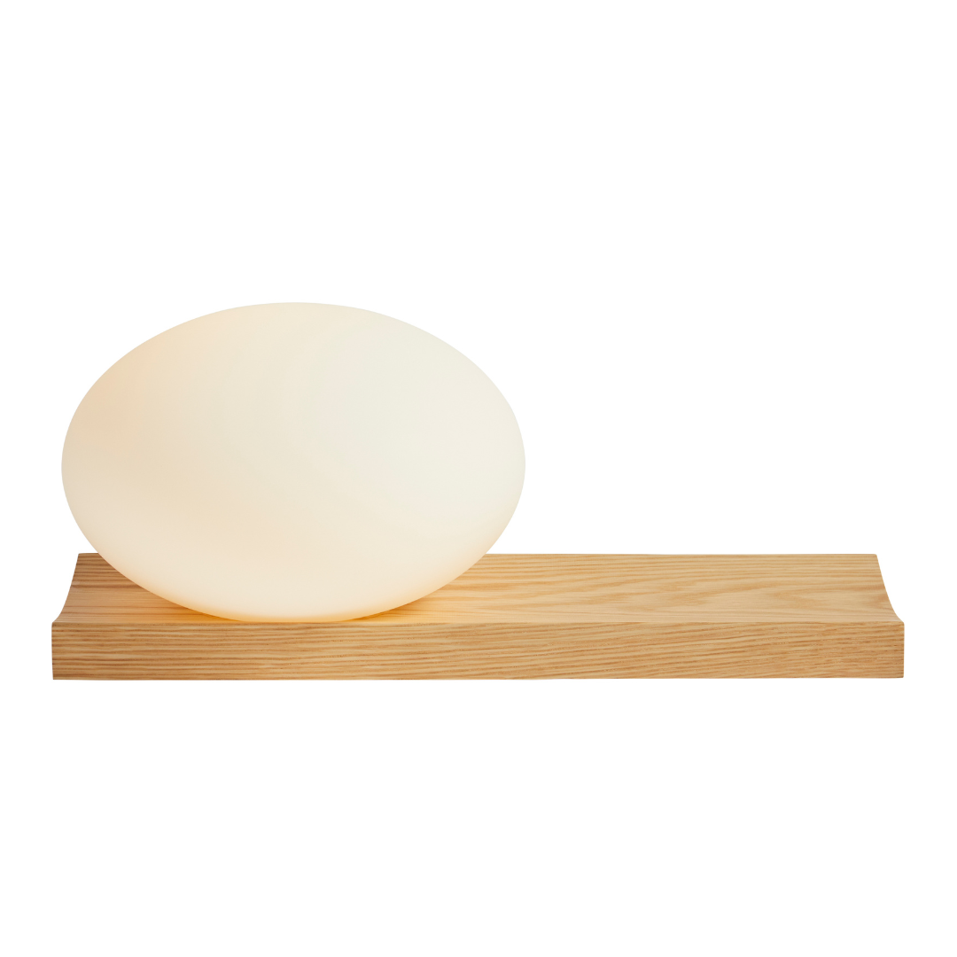 Ellipsoid Glass Table & Wall Lamp with Wooden Tray