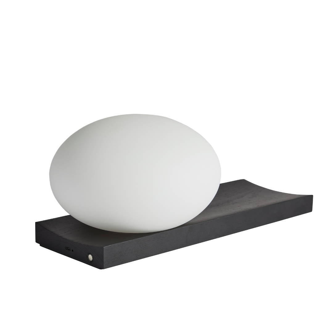 Ellipsoid Glass Table & Wall Lamp with Wooden Tray