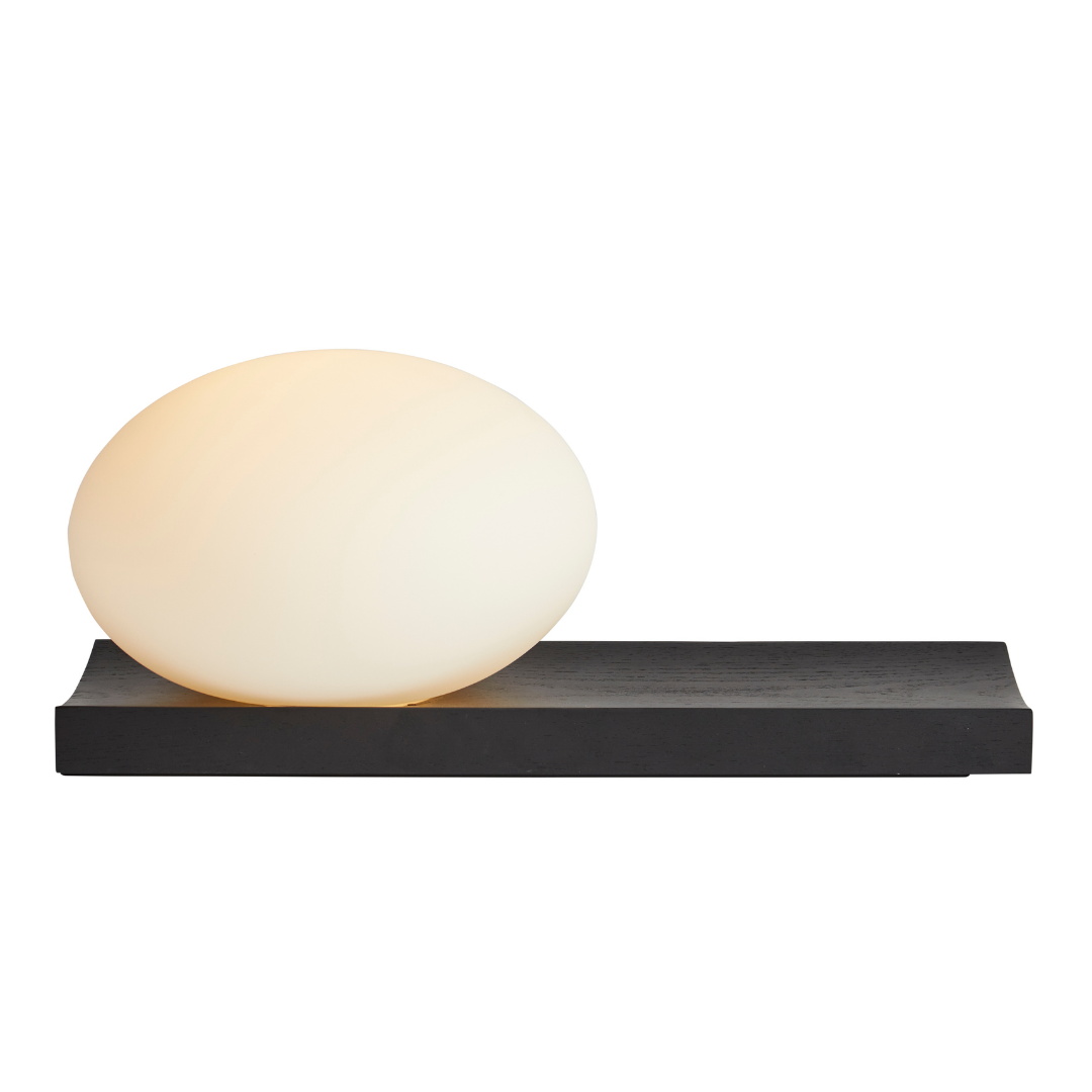 Ellipsoid Glass Table & Wall Lamp with Wooden Tray