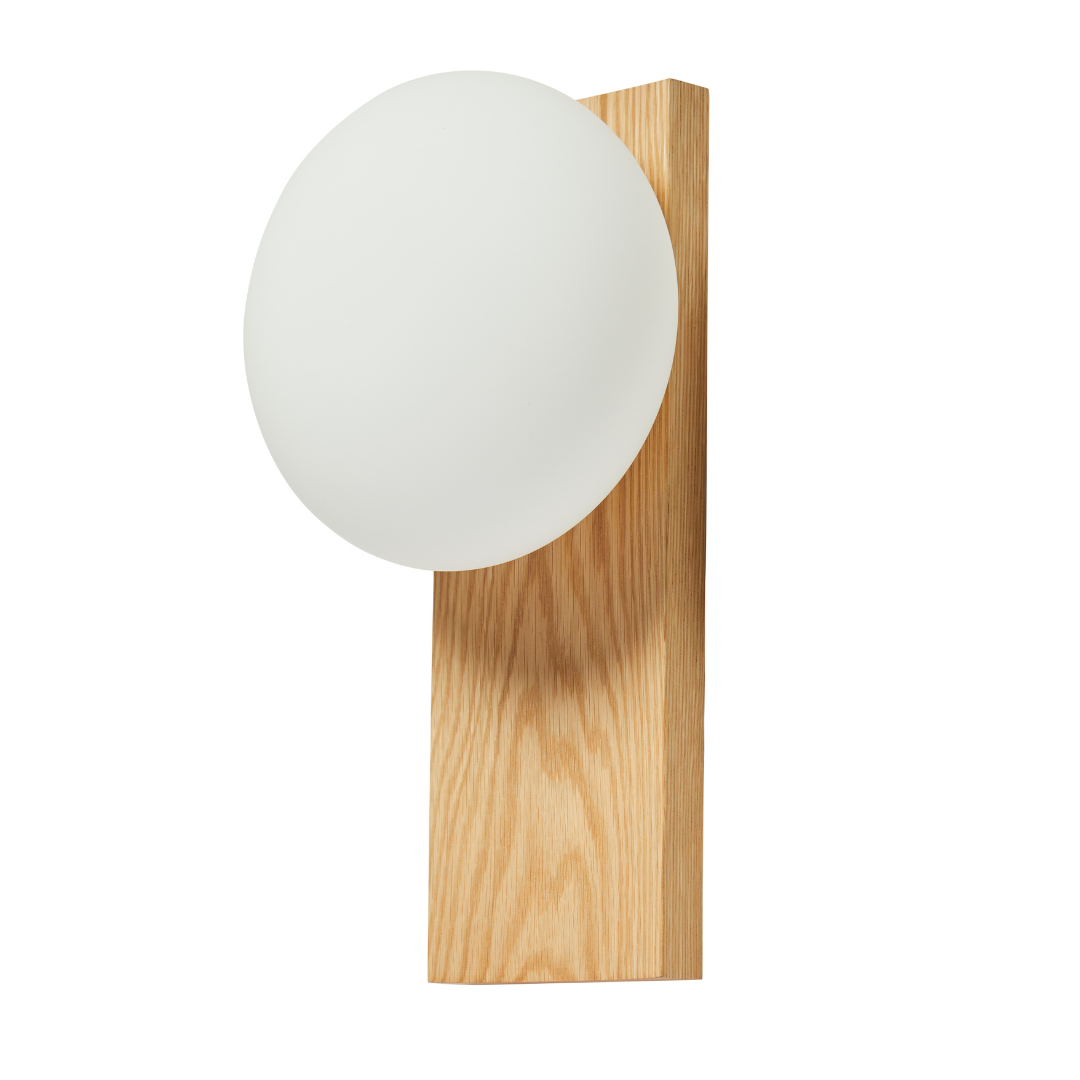 Ellipsoid Glass Table & Wall Lamp with Wooden Tray