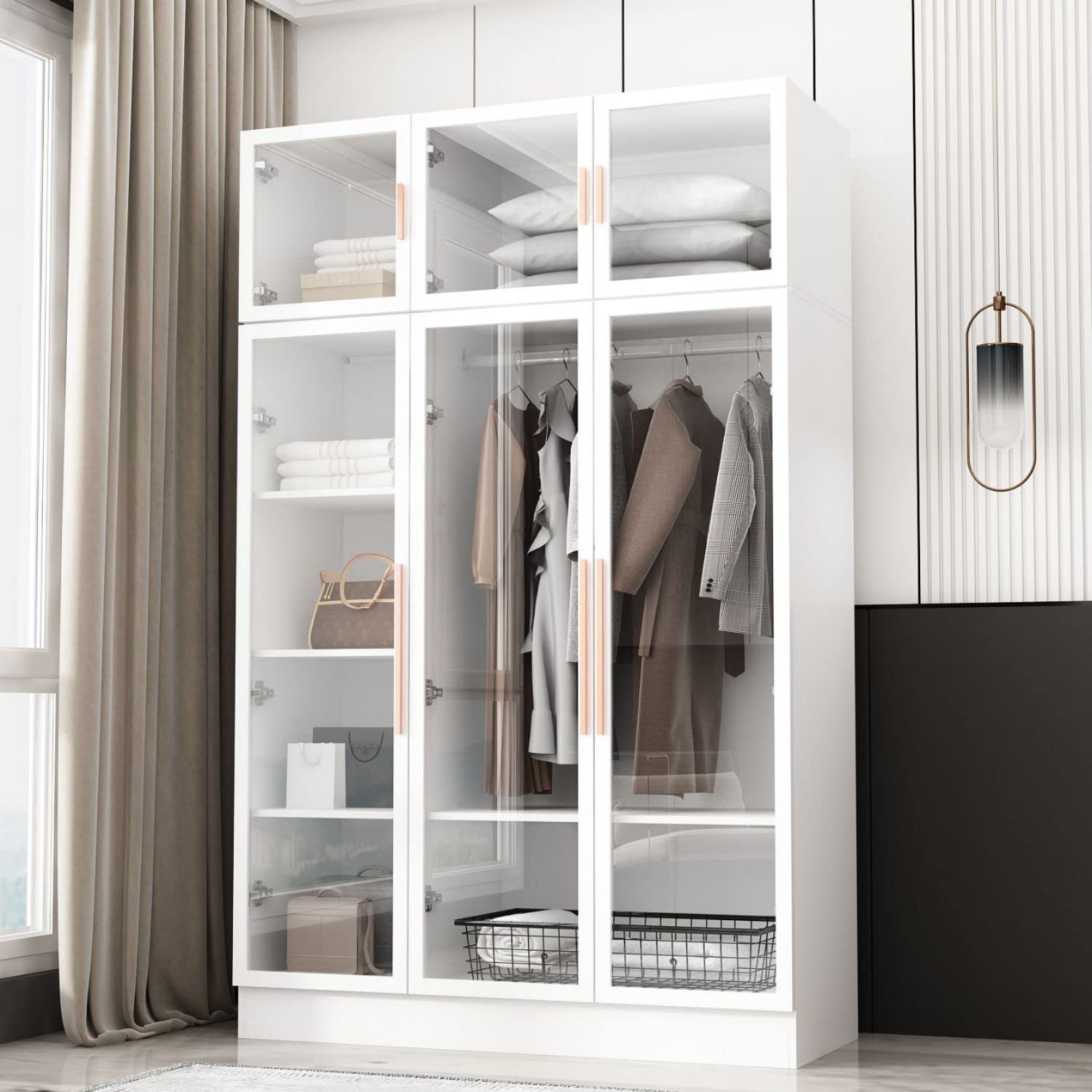 Multi-function armoire wardrobe featuring shelves and hanging rod storage, designed for versatile and organized clothing storage-1