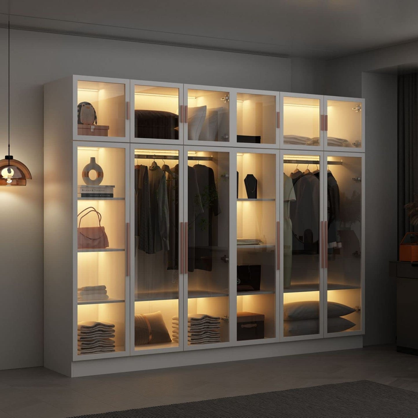 Multi-function armoire wardrobe featuring shelves and hanging rod storage, designed for versatile and organized clothing storage-2
