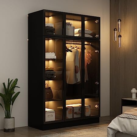 Multi-function armoire wardrobe featuring shelves and hanging rod storage, designed for versatile and organized clothing storage-3
