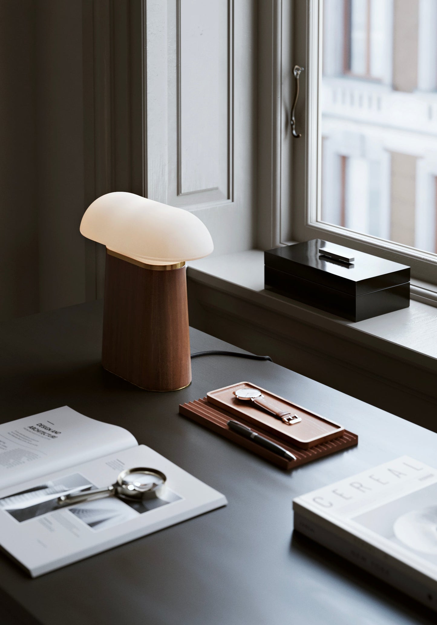 Opal Glass Table Lamp with Sculptural Base