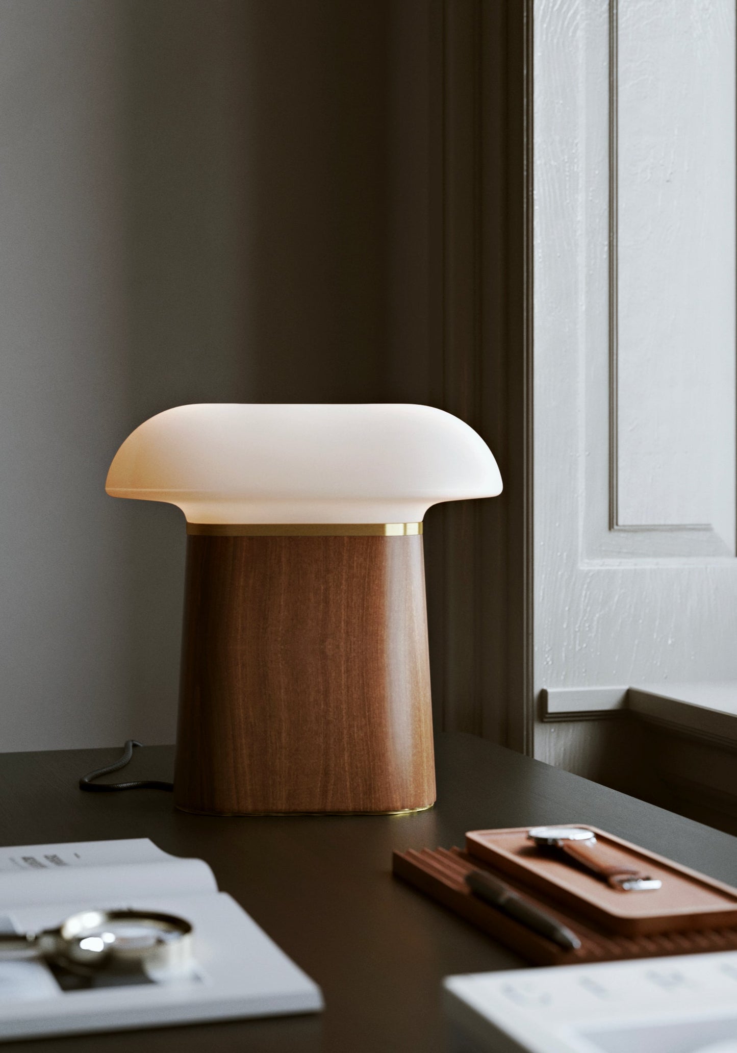 Opal Glass Table Lamp with Sculptural Base