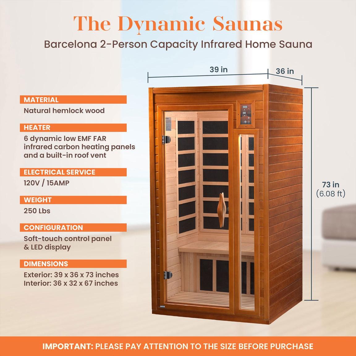 Aspen Peak- Barcelona Elite 1-2-person Ultra Low EMF FAR Infrared Sauna - DYN-6106-01 Elite-Sauna-Aspen Peak Solutions