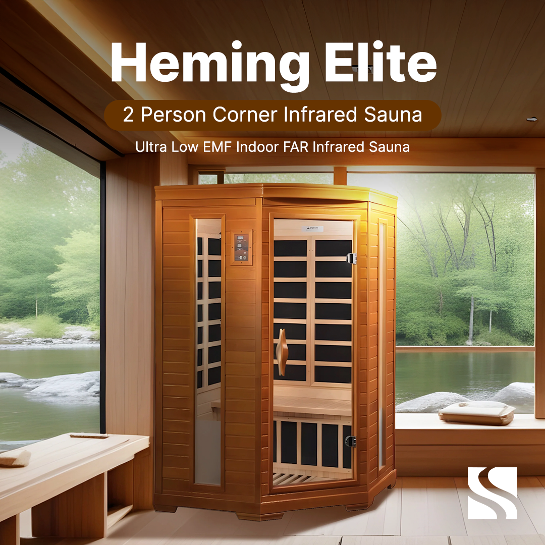 Aspen Peak- Heming Elite 2-person Corner Ultra Low EMF FAR Infrared Sauna - DYN-6225-02 Elite-Sauna-Aspen Peak Solutions