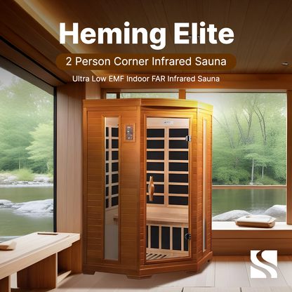 Aspen Peak- Heming Elite 2-person Corner Ultra Low EMF FAR Infrared Sauna - DYN-6225-02 Elite-Sauna-Aspen Peak Solutions