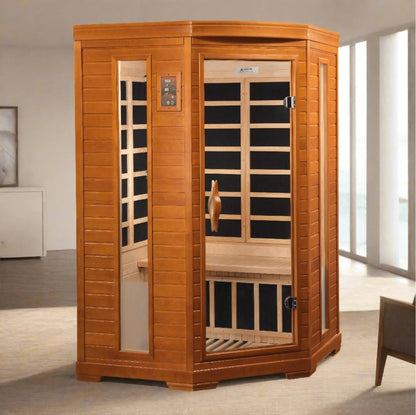 Aspen Peak- Heming Elite 2-person Corner Ultra Low EMF FAR Infrared Sauna - DYN-6225-02 Elite-Sauna-Aspen Peak Solutions