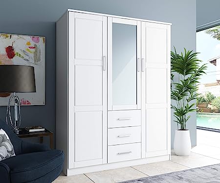 Cosmo solid wood 3-door armoire with raised panel doors, showcasing elegant craftsmanship and timeless wardrobe design-2