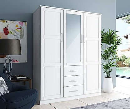 Cosmo solid wood 3-door armoire with raised panel doors, showcasing elegant craftsmanship and timeless wardrobe design-2