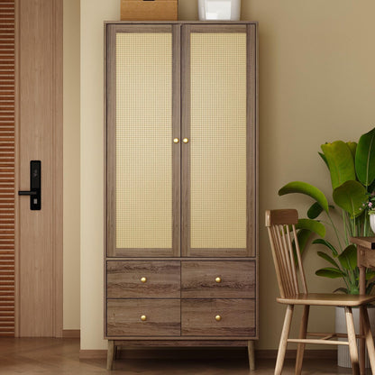 Farmhouse style armoire featuring a hanging rod and elegant gold hardware, perfect for rustic and modern interiors-1