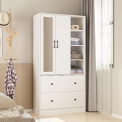 Modern armoire wardrobe featuring a full-length mirror and sliding hanging rod, designed for stylish and functional storage-4